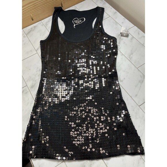 Rue21 Womens Sequin DEADSTOCK Tank Top Layering L Black Club Date Night - Picture 1 of 8